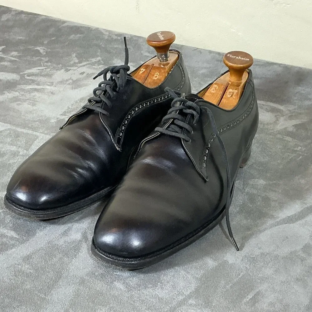 Church’s Of England Men’s 9.5 B Plain Toe Black Derby Dress Shoes Men’s Vintage